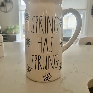 NWT White Ceramic Pitcher with 'Spring Has Sprung' Design Rae Dunn
